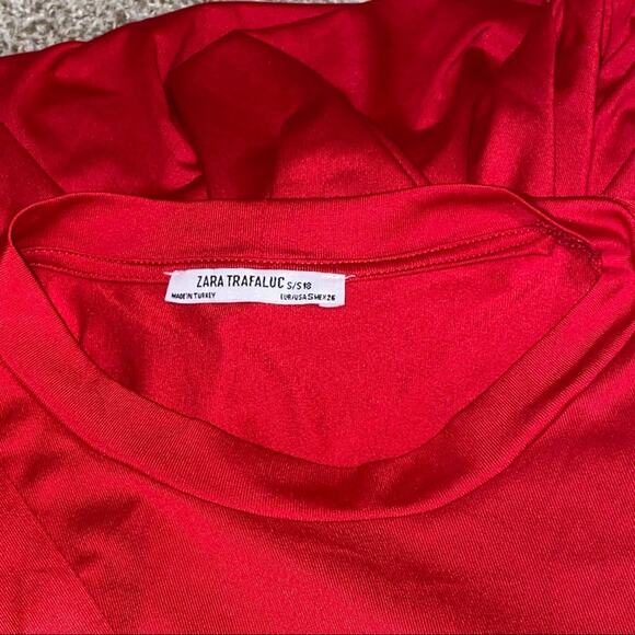 ZARA Red Pleated Tunic Dress Long Bishop Sleeves Shift - Picture 10 of 11